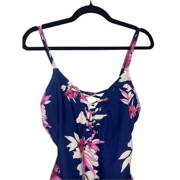 NWOT NAUTICA BLUE/PURPLE FLORAL LACE UP ONE PIECE SWIMSUIT WOMENS SIZE LARGE - Picture 8 of 10